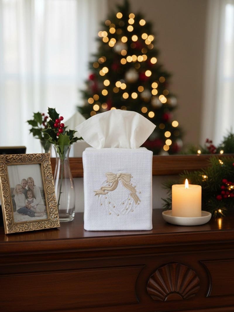 Tissue Box Cover, Embroidered, Holiday