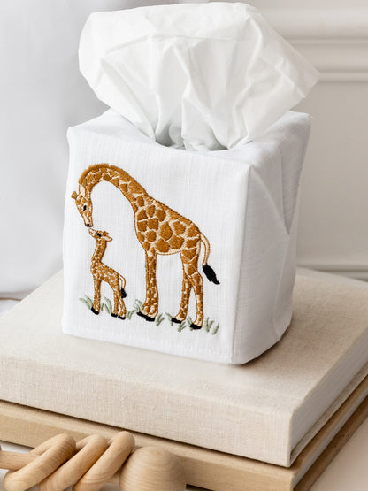 Tissue Box Cover, Giraffe & Baby (Beige)