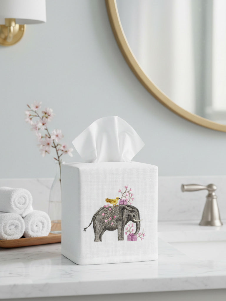 Tissue Box Cover, Embroidered Children