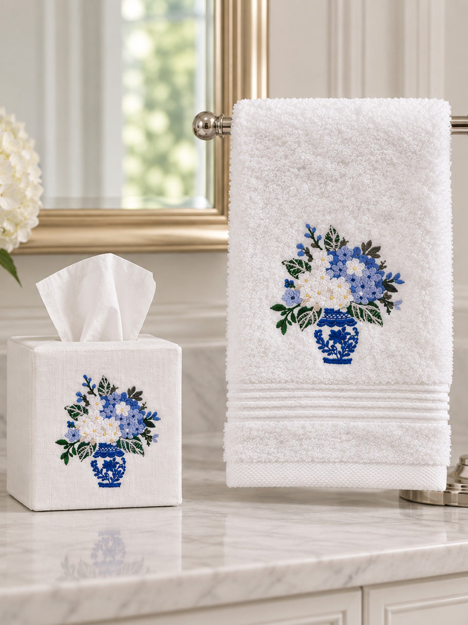 Guest Towel, Terry, Embroidered Botanical