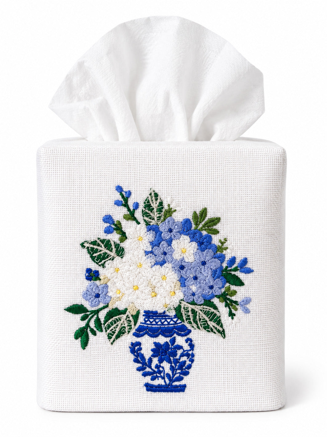 Tissue Box Cover, Embroidered Botanical