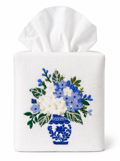 Tissue Box Cover, Embroidered Botanical