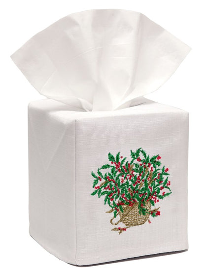 Tissue Box Cover, Embroidered, Holiday