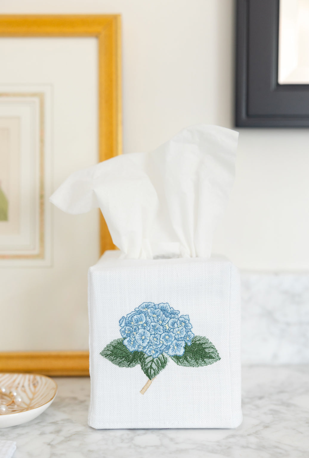 Tissue Box Cover, Embroidered Botanical