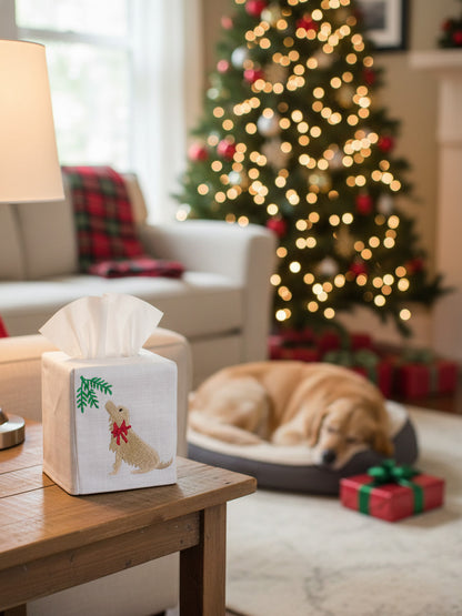 Tissue Box Cover, Embroidered, Holiday