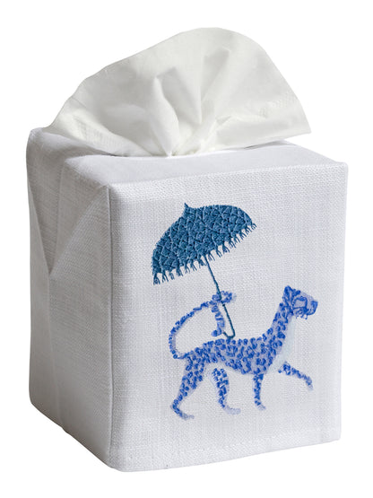 Tissue Box Cover, Leopard & Umbrella (Blue)