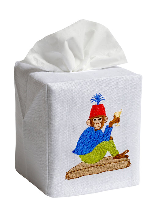 Tissue Box Cover - White Linen / Cotton, Embroidered