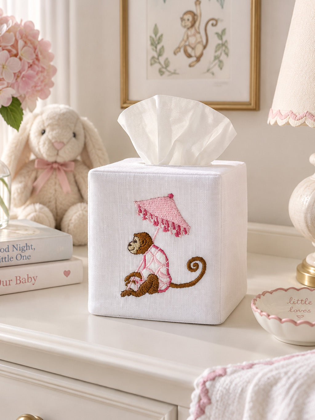 Tissue Box Cover, Embroidered Chinoiserie