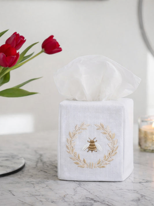 Tissue Box Cover, Embroidered Bees