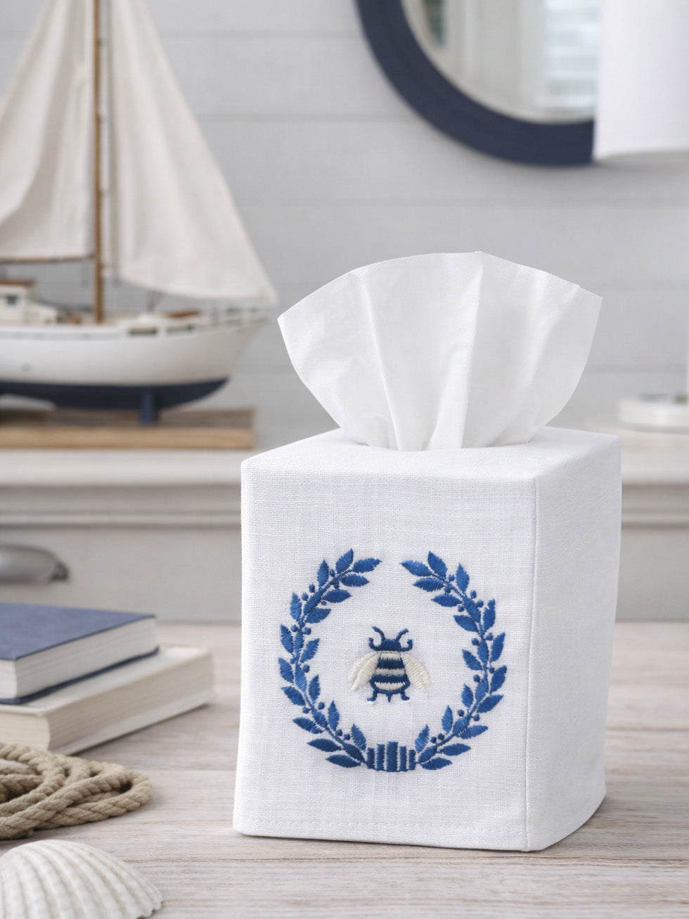 Tissue Box Cover, Embroidered Bees