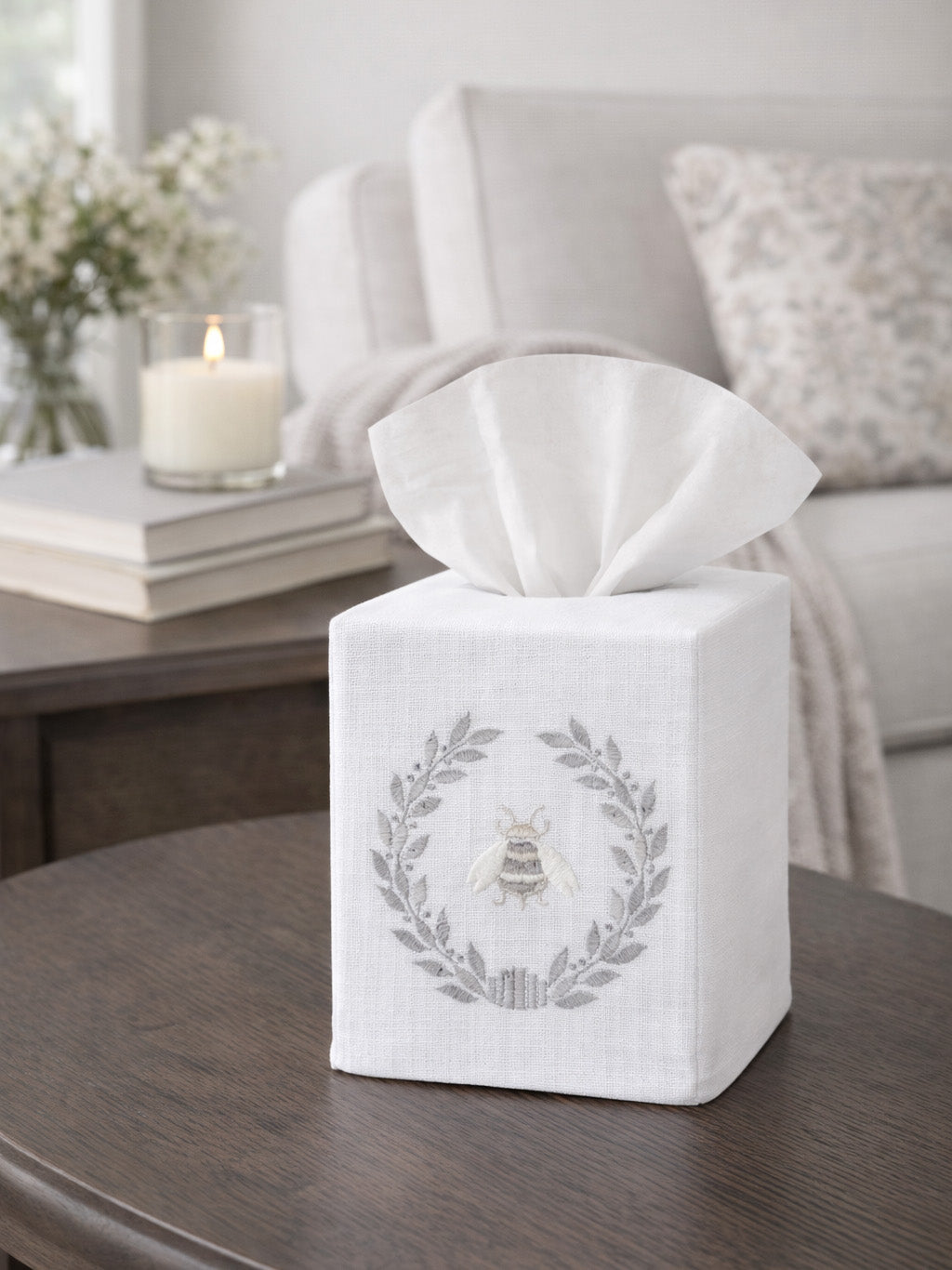 Tissue Box Cover, Embroidered Bees