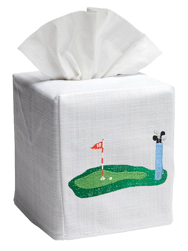 Tissue Box Cover, Embroidered Coastal
