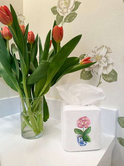 Tissue Box Cover, Embroidered Topiary