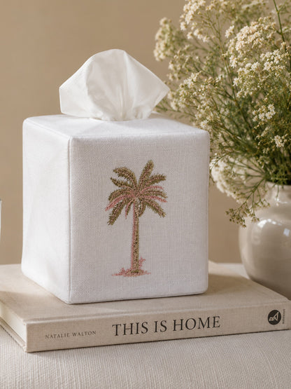Tissue Box Cover, Embroidered Topiary