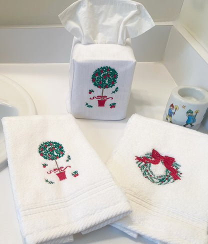 Tissue Box Cover, Embroidered Topiary