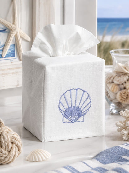 Tissue Box Cover, Embroidered Shell Collection