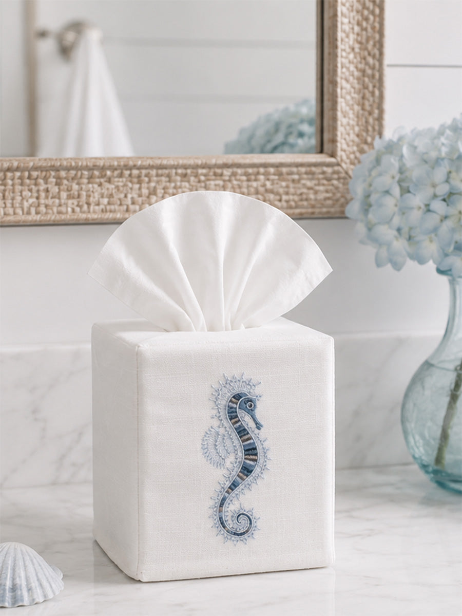 Tissue Box Cover, Embroidered Shell Collection