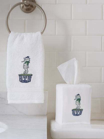 Guest Towel, Terry, Seahorse Chinoiserie