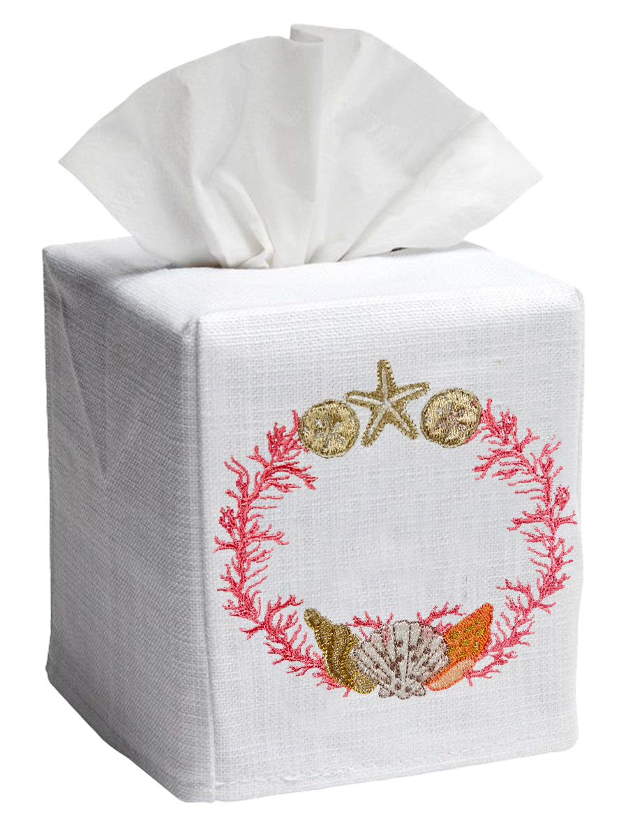 Tissue Box Cover, Shell Wreath