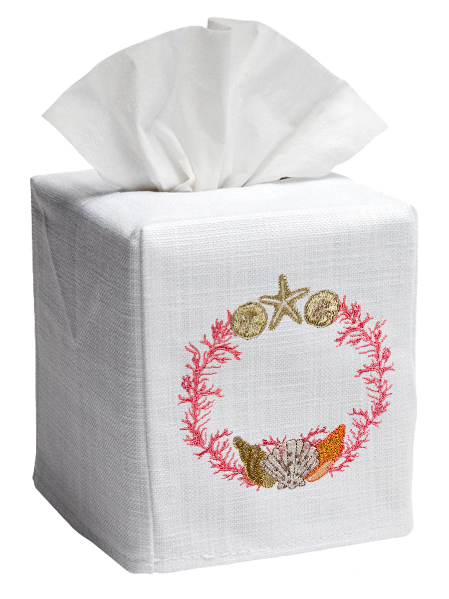 Tissue Box Cover, Embroidered Shell Collection