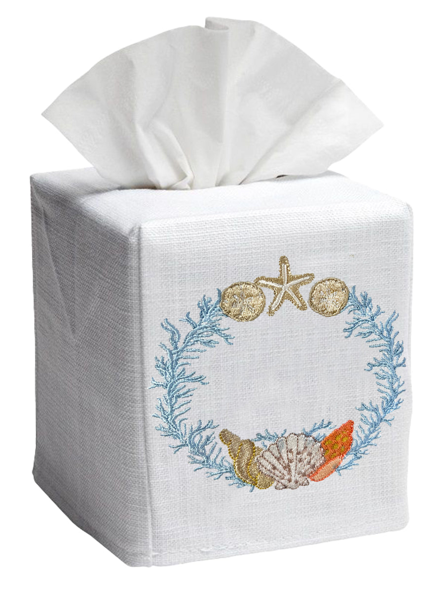Tissue Box Cover, Shell Wreath