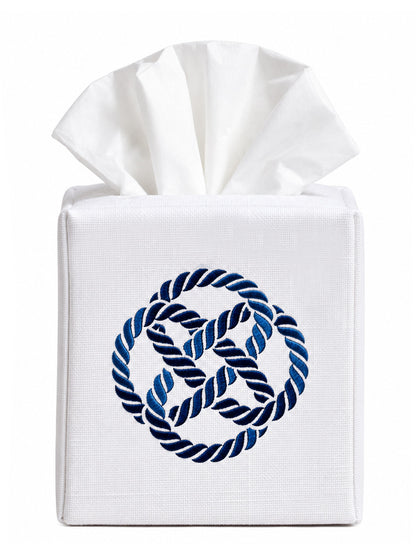 Tissue Box Cover, Embroidered Coastal