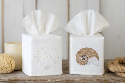 Tissue Box Cover, Linen Cotton - Striped Nautilus (Beige