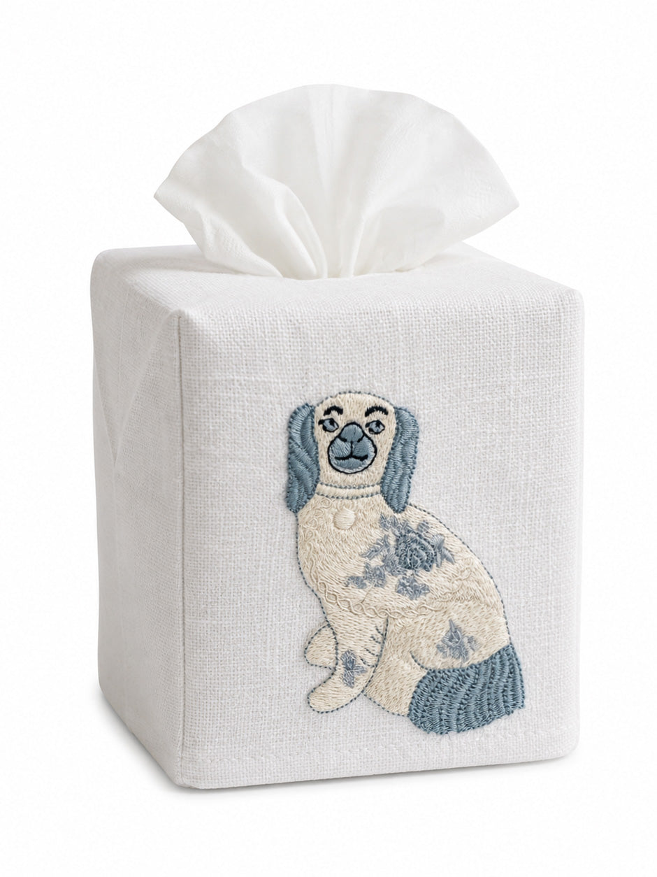 Tissue Box Cover, Embroidered Chinoiserie