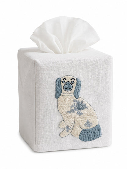 Tissue Box Cover, Embroidered Chinoiserie