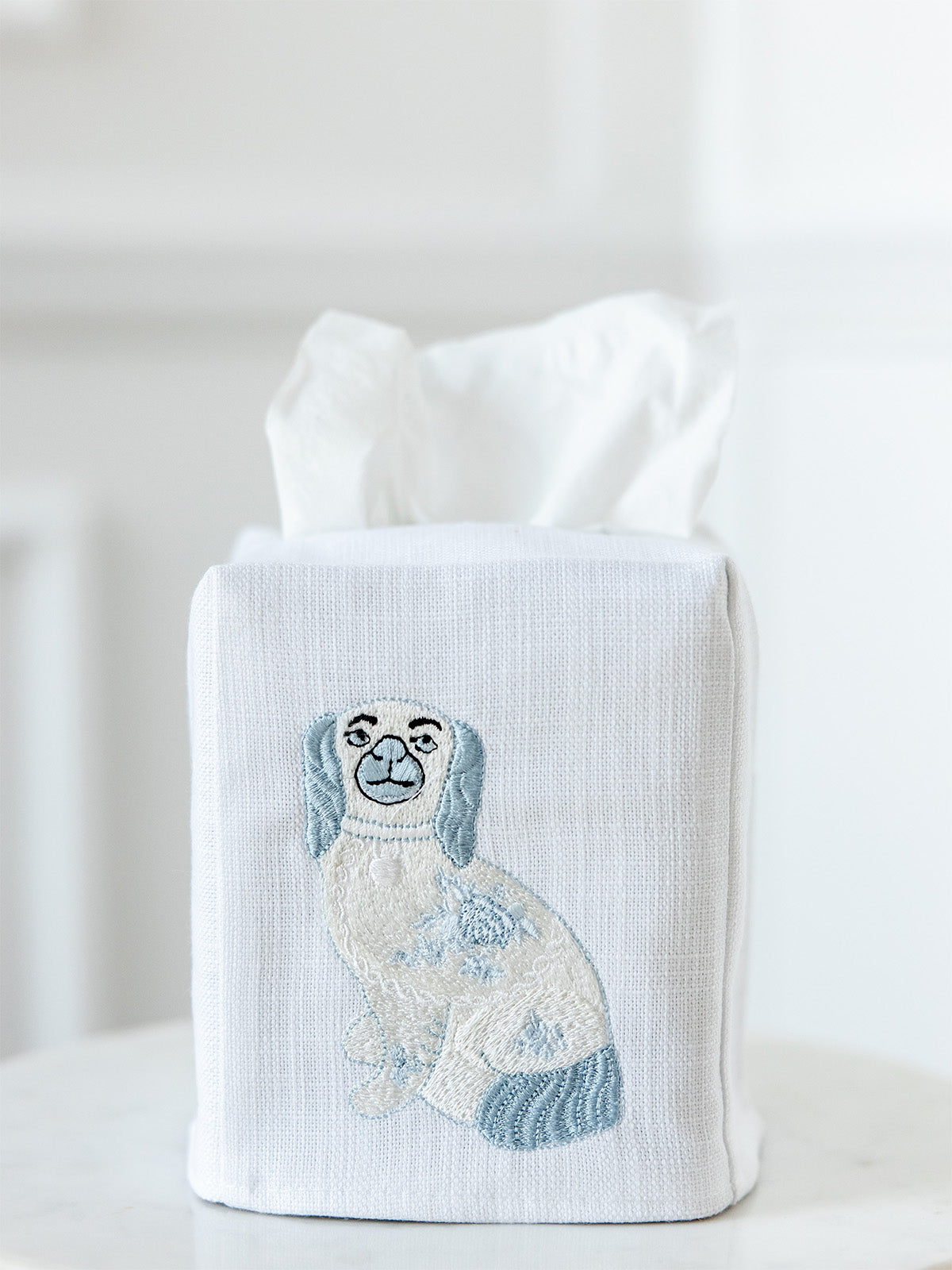 Tissue Box Cover, Staffordshire Spaniel (Blue, White)