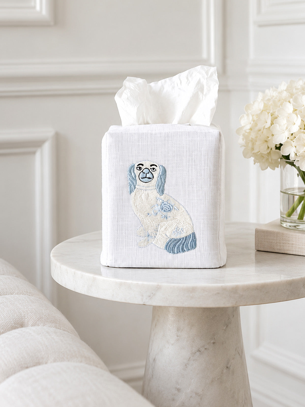 Tissue Box Cover, Staffordshire Spaniel (Blue, White)
