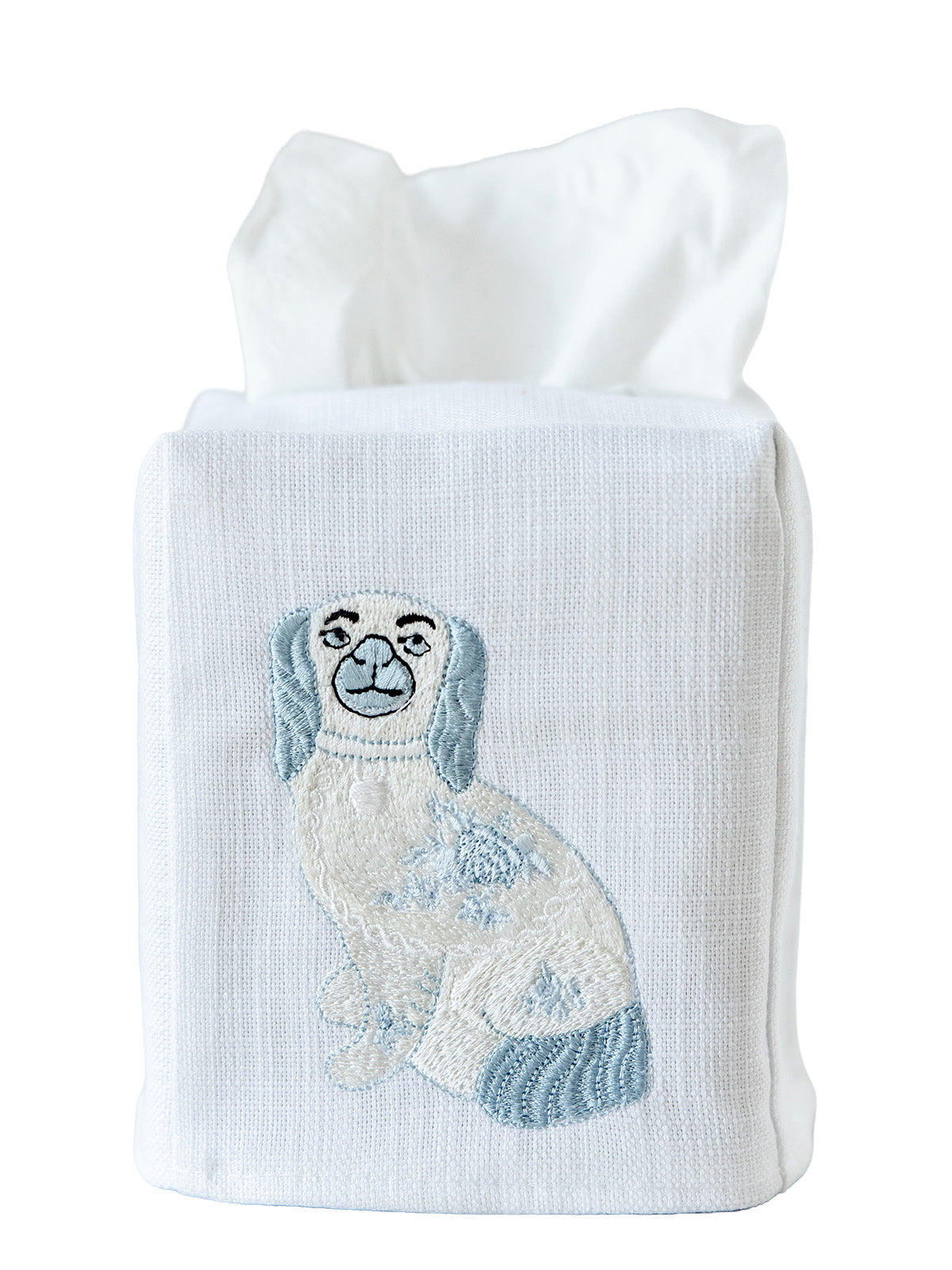 Tissue Box Cover, Staffordshire Spaniel (Blue, White)