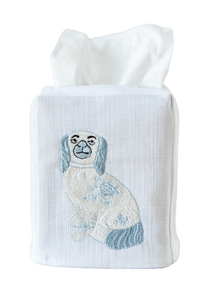 Tissue Box Cover, Staffordshire Spaniel (Blue, White)