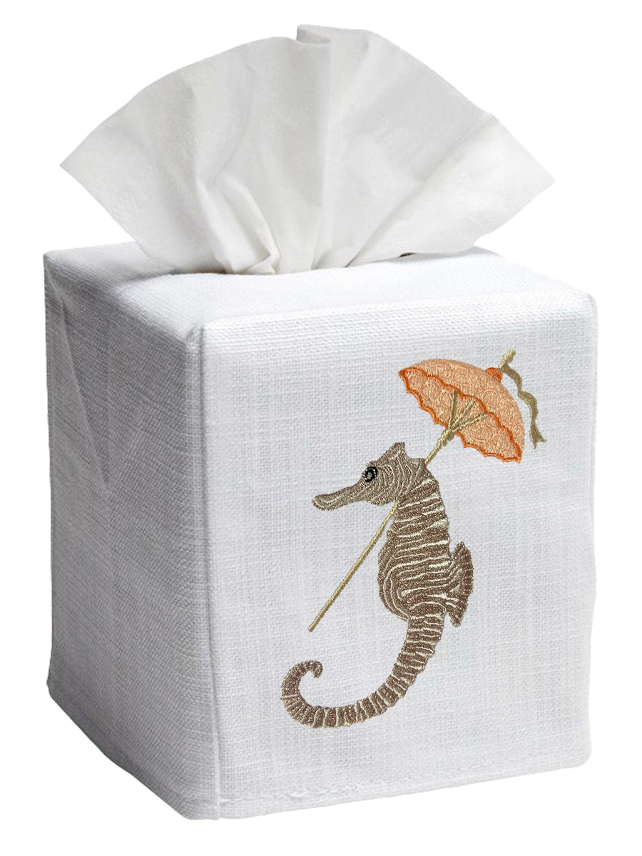 Tissue Box Cover, Embroidered Coastal