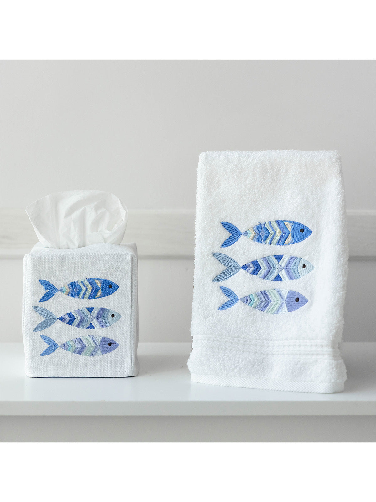 Tissue Box Cover, Embroidered Coastal