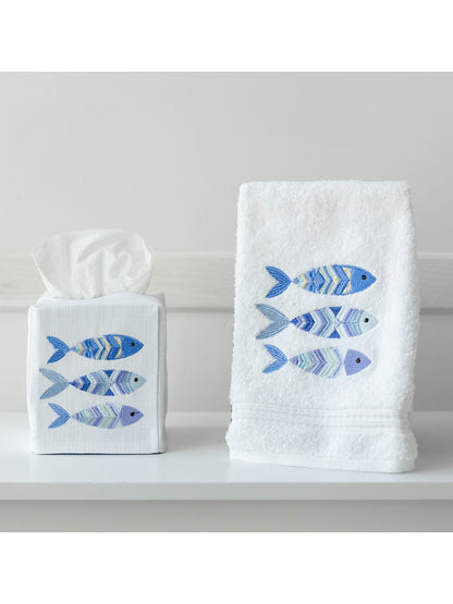 Tissue Box Cover, Embroidered Coastal