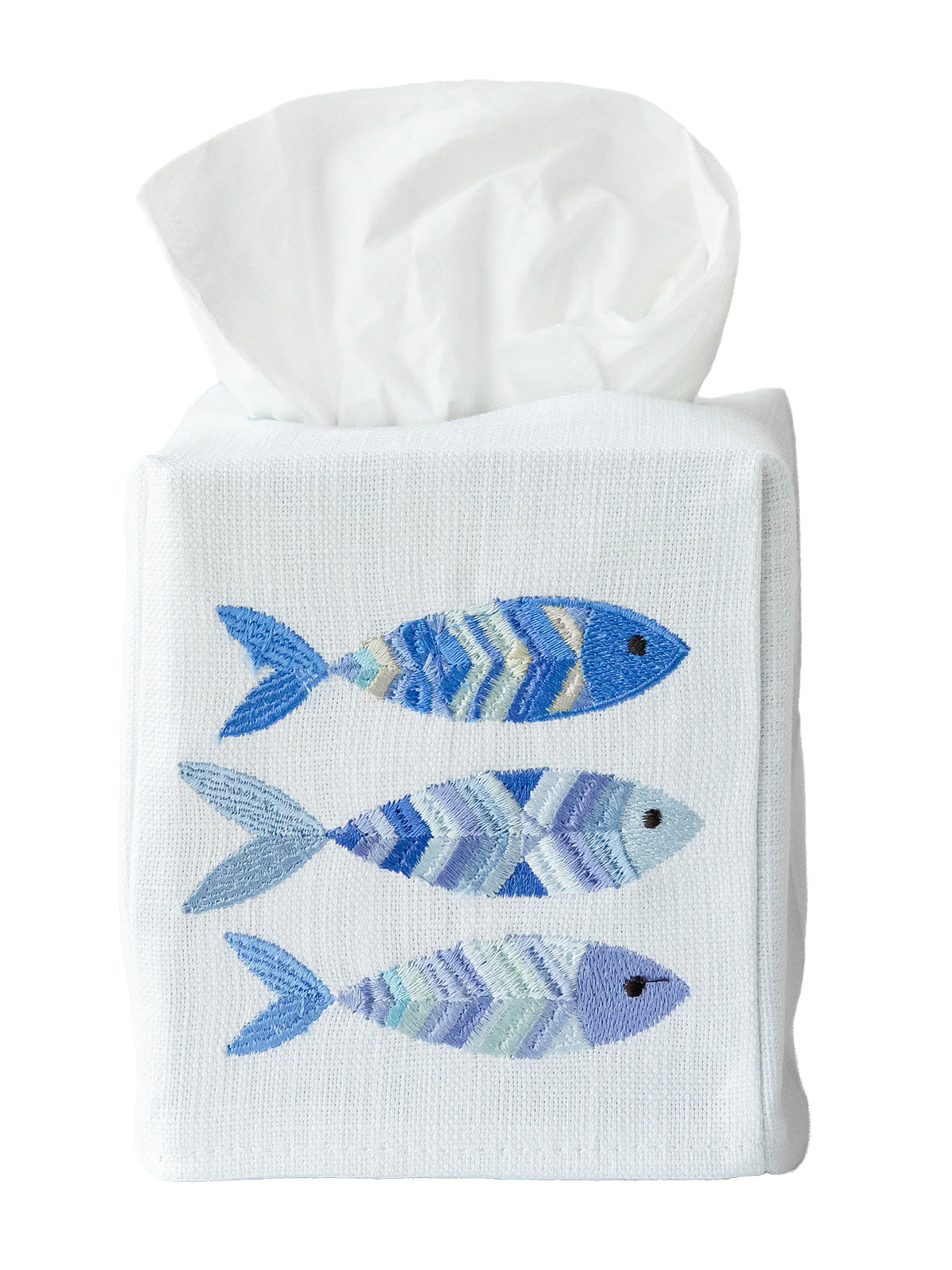 Tissue Box Cover, Embroidered Coastal