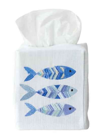Tissue Box Cover, Embroidered Coastal