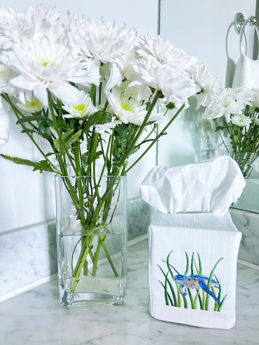 Tissue Box Cover, Embroidered Sea Life