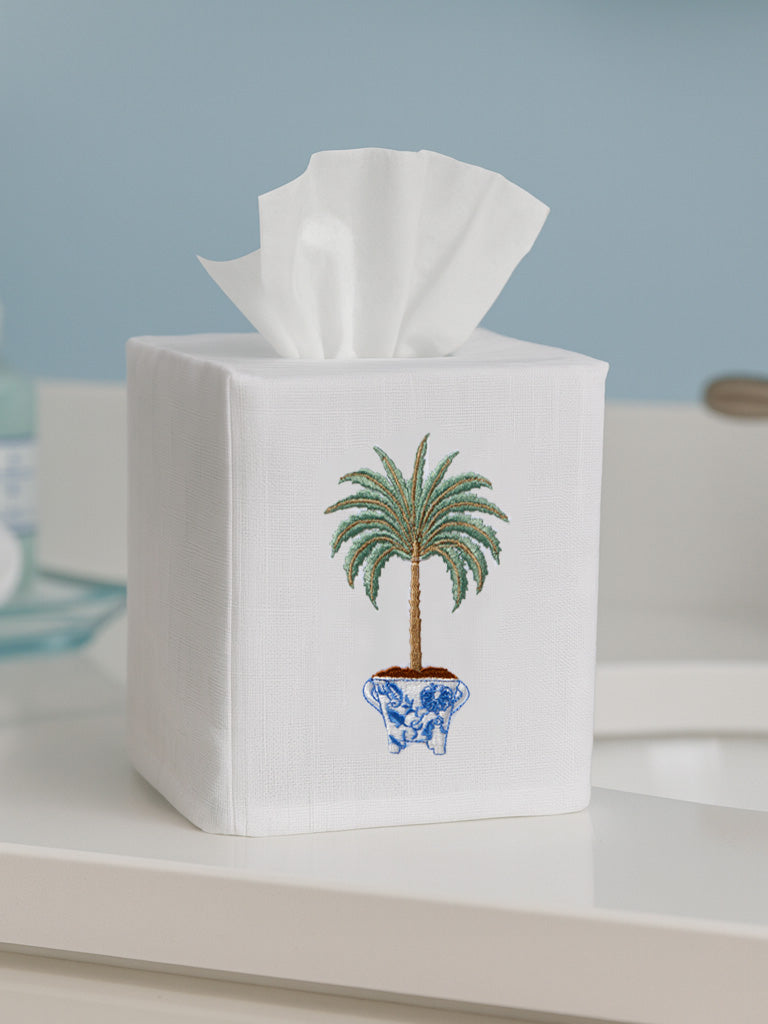 Tissue Box Cover, Embroidered Botanical