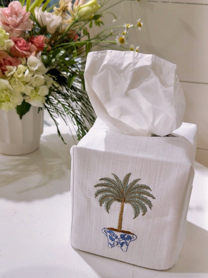 Tissue Box Cover, Tropical Palm Tree (Olive)