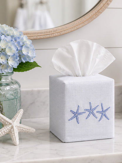 Tissue Box Cover, Embroidered Coastal