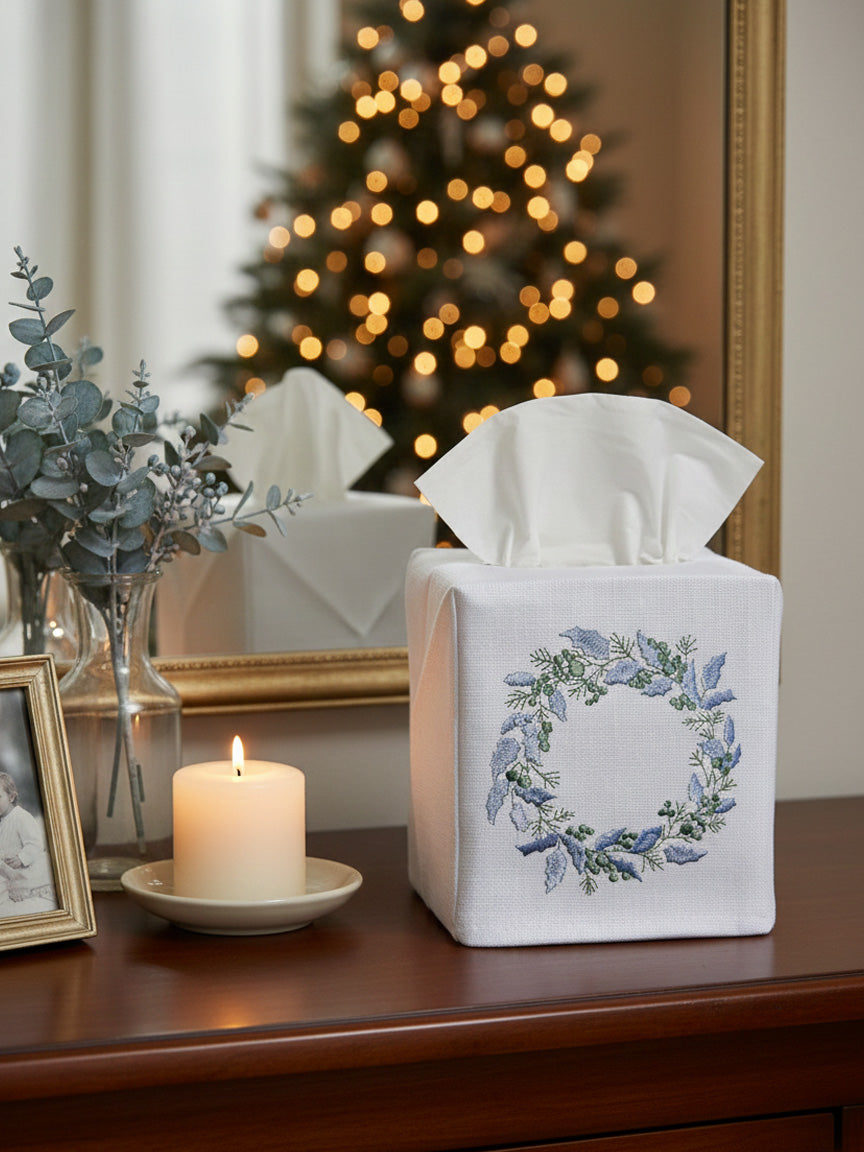 Tissue Box Cover, Embroidered, Holiday