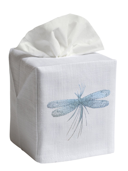 Tissue Box Cover - White Linen / Cotton, Embroidered