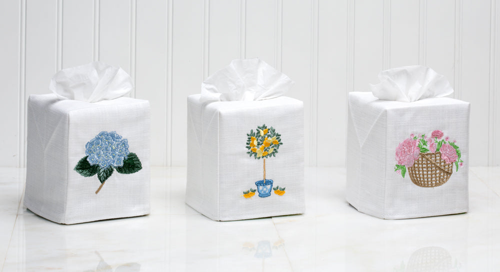 Tissue Box Cover, Embroidered Botanical