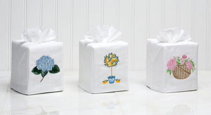 Tissue Box Cover, Embroidered Botanical