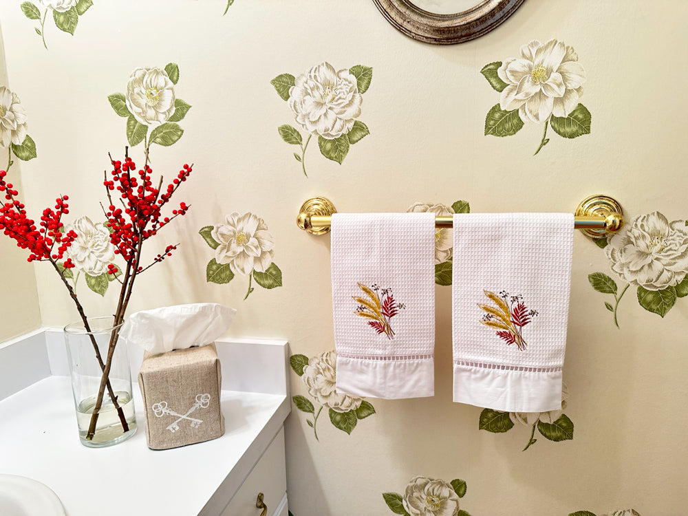Guest Towel, Waffle Weave, Wheat Sheaf (Red, Gold)