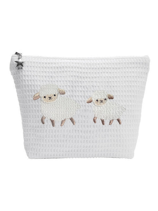 Cosmetic Bag (Medium) - White Waffle Weave, Embroidered