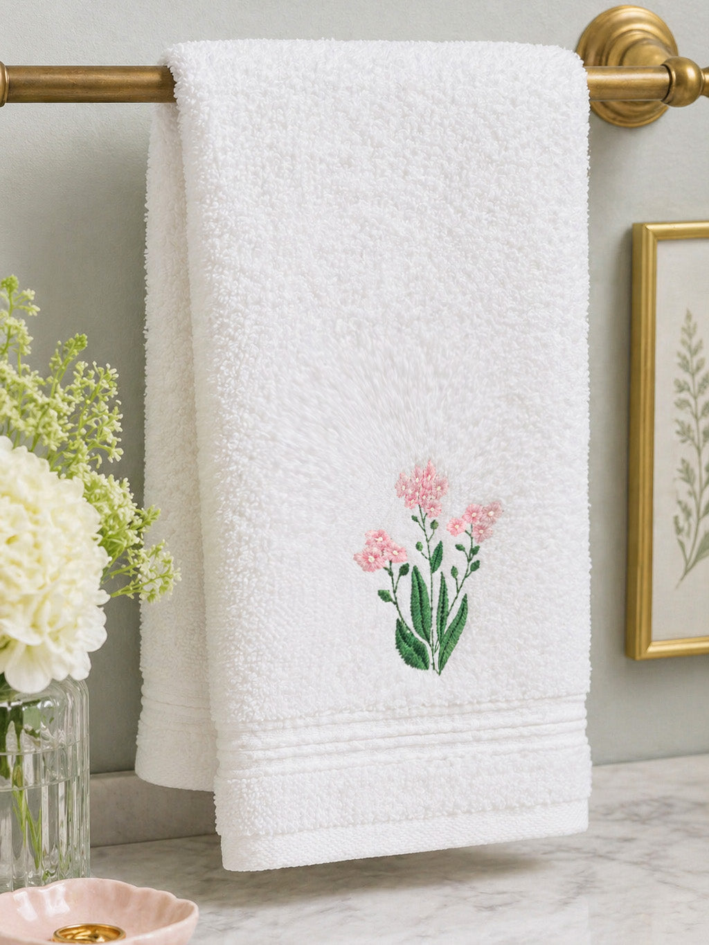 Guest Towel, Terry, Botanical Embroidered