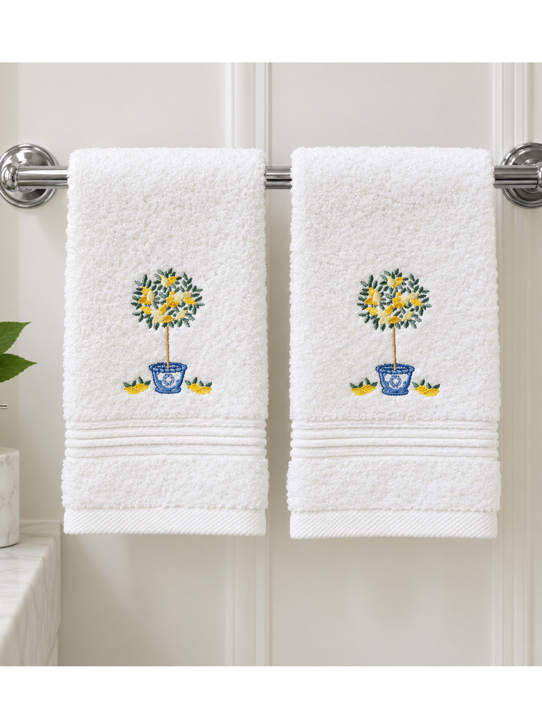 Guest Towel, Terry, Embroidered Topiary